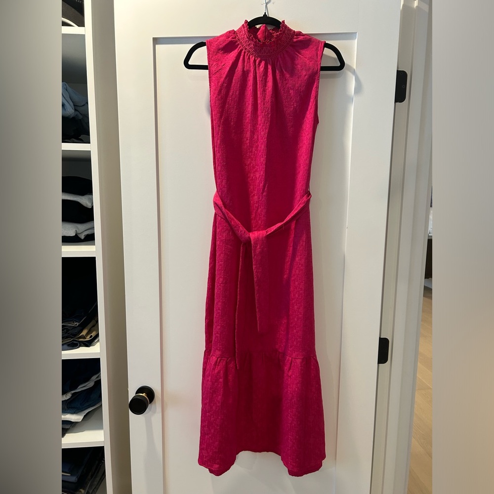 Anthropologie Amadi Tiered Maxi Dress pink Long Boho ruffle trim PS